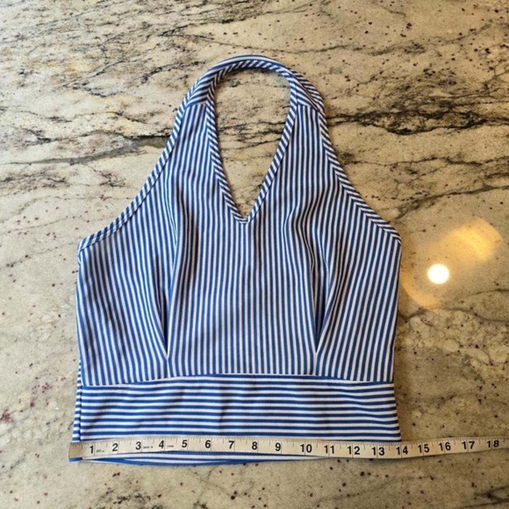 Vintage Y2K Gantos blue‎ pinstripe halter crop top womens large